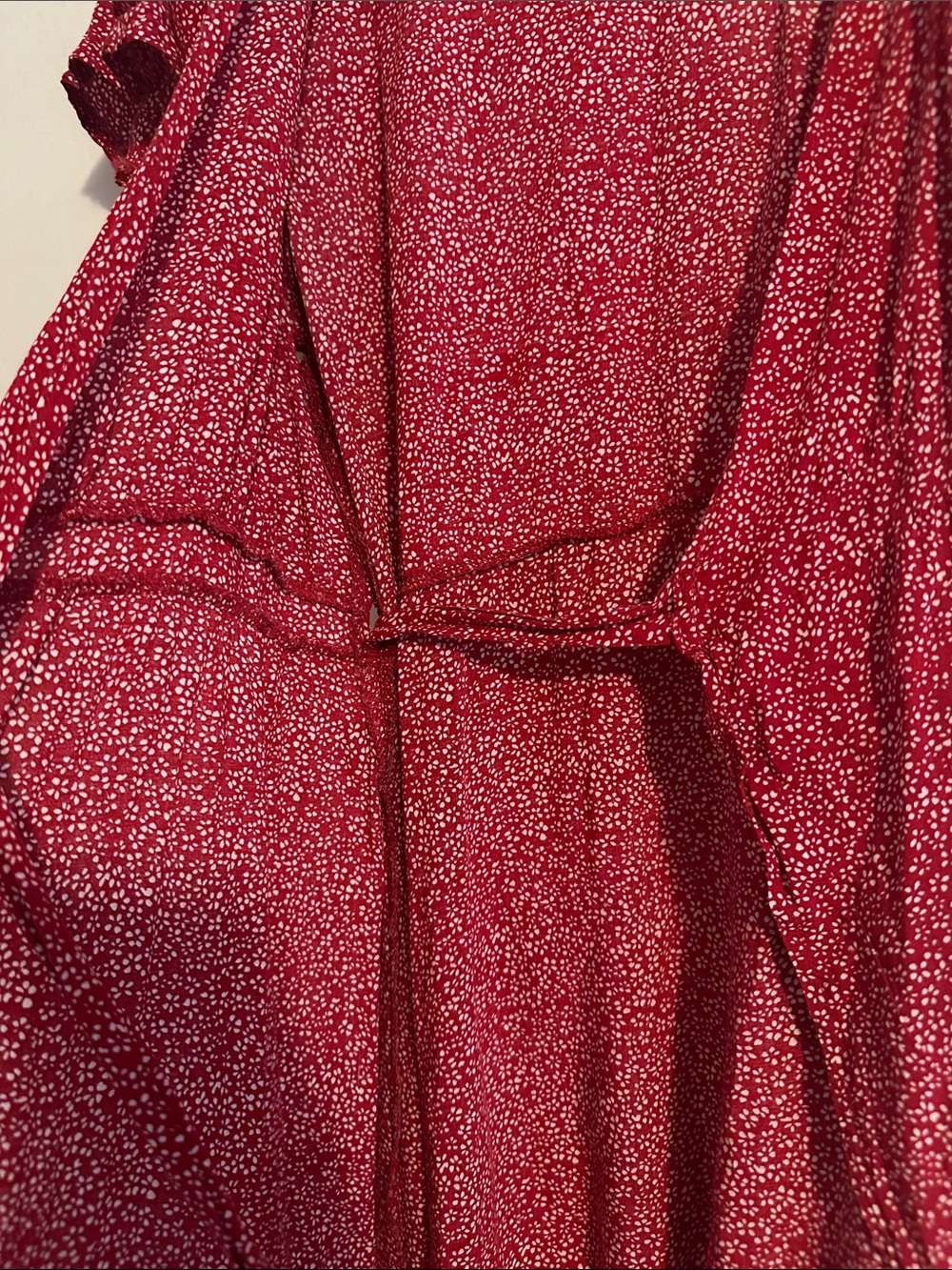 Crimson Floral High-Low Wrap Dress - Picture 8 of 8